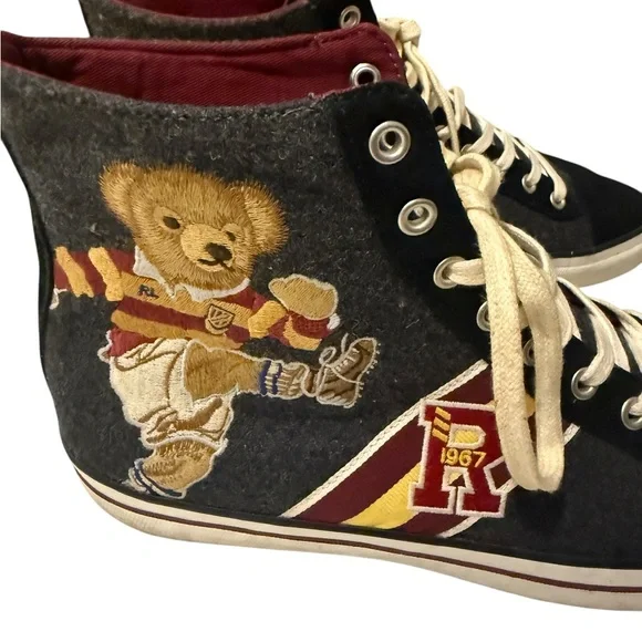 Polo Ralph Lauren vintage Gray and Black High-Top Sneakers with Bear Patch - Picture 2 of 8